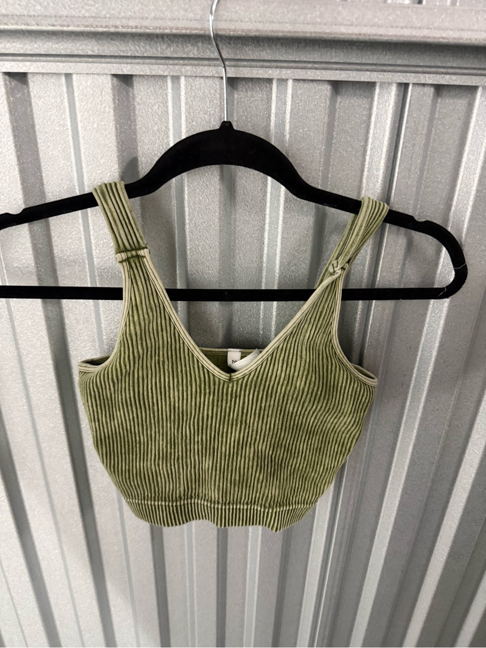 Zenana Outfitters Ribbed V-Neck Crop Top - Sage